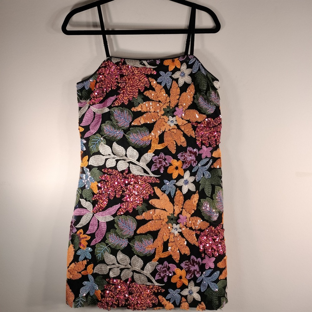 Blue B Collection Floral Sequin Embroidered Mini Dress NWT